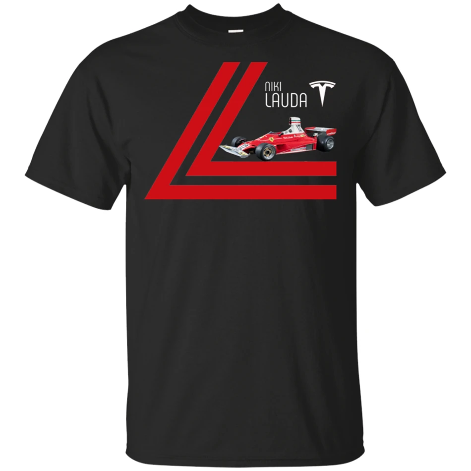 Niki Lauda 1975 Tesla логотип Классическая футболка с изображением автомобиля 2019