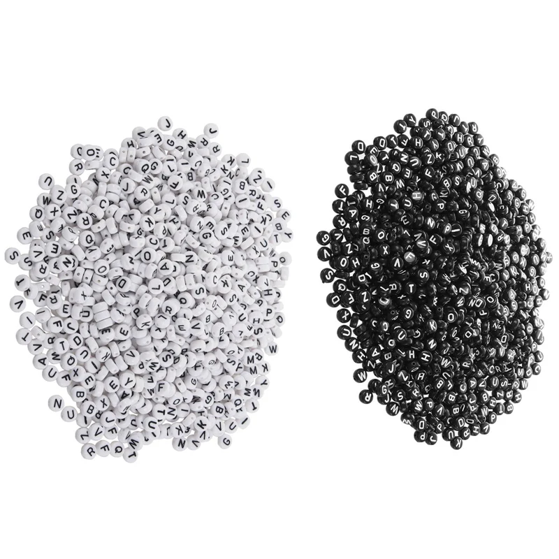2000 Pcs Letter/ Alphabet Acrylic Beads 7Mm(1/4 Inch), 1000 Pcs Black Mixed& 1000 Pcs White Mixed