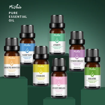 

Mishiu Pure Essential Oils Aromatherapy Breathe Anxiety Stress Relief Sleep Easy Energise Essential Oil Diffuser Fragrance 10ML
