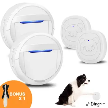 

US Plug Pet Dog Training Wireless Door Bell(2 Receiver & 2 Transmitters) With Squeaking Stuffed Plush Toys
