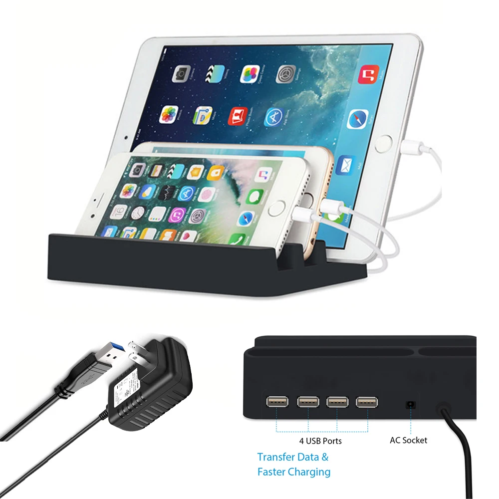 US Plug Usb-хаб 2,0, 4 порта, usb зарядная станция, концентратор данных для ноутбуков, ПК, USB флеш-накопители, настольная зарядная подставка для смартфонов, планшетов - Цвет: US Plug