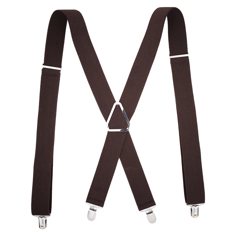 Solid Color Suspenders Braces with Clips for Women Men Adult X Back Adjustable Elastic Large Size Tirante Trousers Strap Bretele