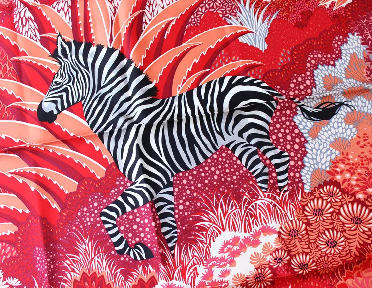 Тропические джунгли Зебра печати шарф для женщин Саржевые шелковые шарфы квадратный ободок повязка для волос 90*90 см ручной работы рулон Подшивка