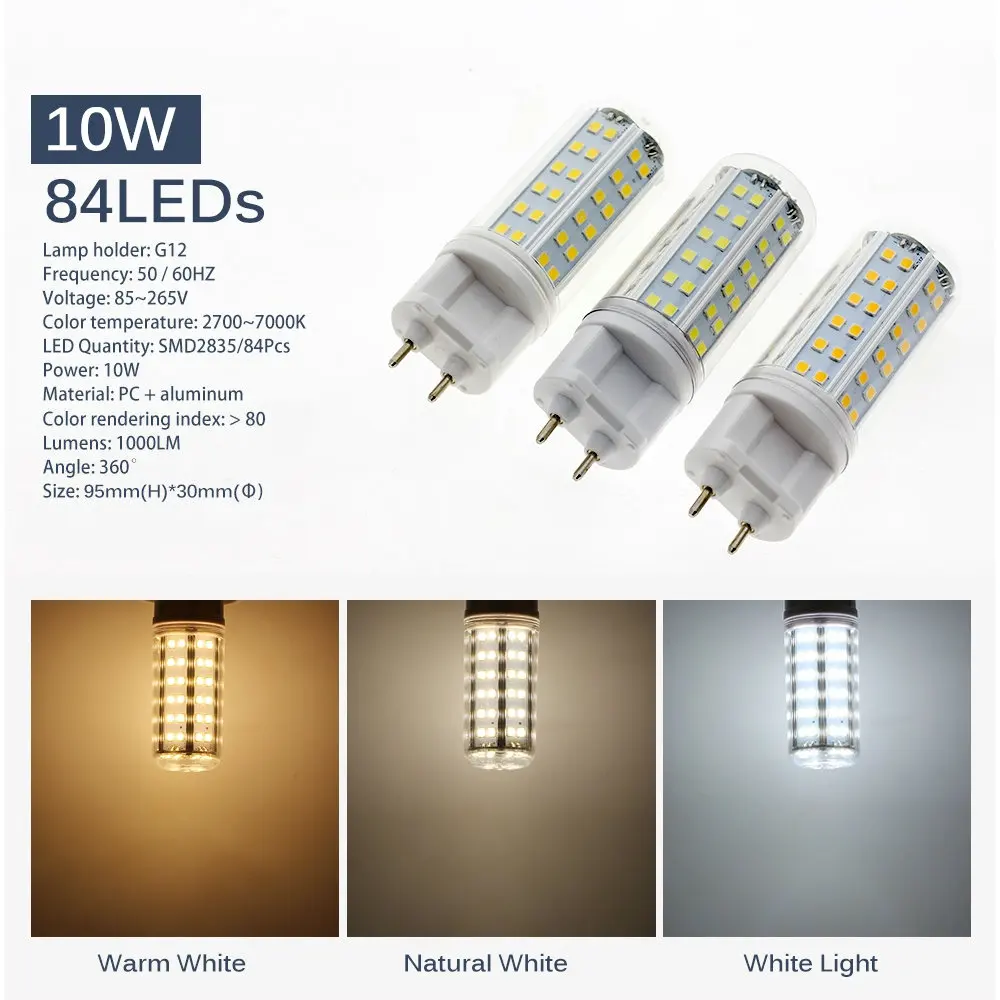 G12 светодиодный лампы светильник AC85 265V 10 Вт 1000LM 15 1500LM высокое Яркость SMD2835