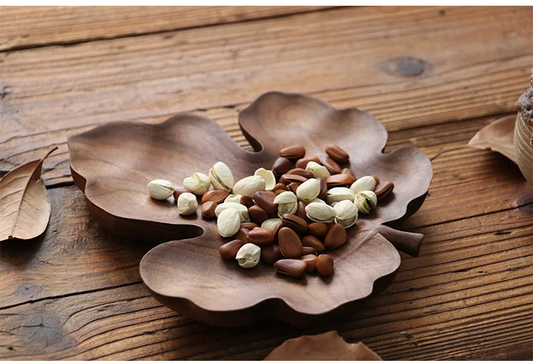Black Walnut Plate Original Handmade Leaf Shape Snack Nut Cake Fruit Plate Creative Log Tea tray wood Quality serving tableware