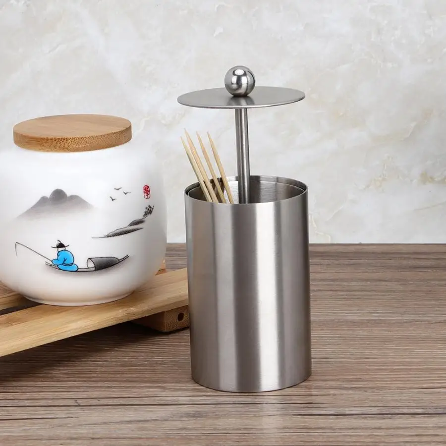 Holder Toothpick Stainless Steel Innovative Retractable Storage Box Case With Rubber Base | Дом и сад