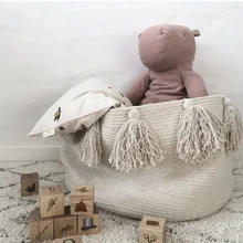 Nordic cotton rope woven tassel storage basket baby diaper storage box laundry basket Storage of toys for children