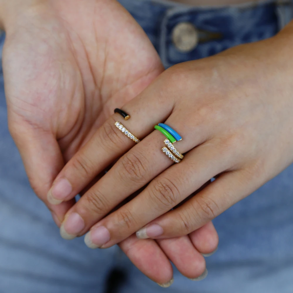 2020 new colorful pink green blue color Neon enamel adjustable size finger ring for women fluorescent fashion jewelry