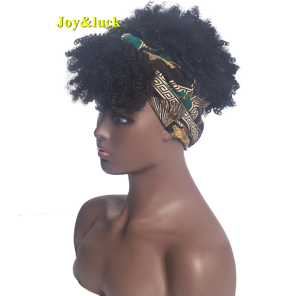 Headband Synthetic Wig Short Afro Kinky Curly Hair Wigs For Black Women Fluffy Curls Hairband African Turban Wrap Hair