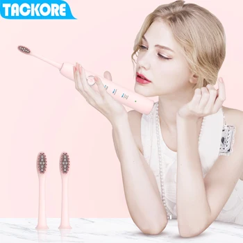 

Tackore Electric Toothbrush Sonic Wave Rechargeable Top Quality Smart Chip Toothbrush Teeth Whiten Clearn Pink White Teeth Brush