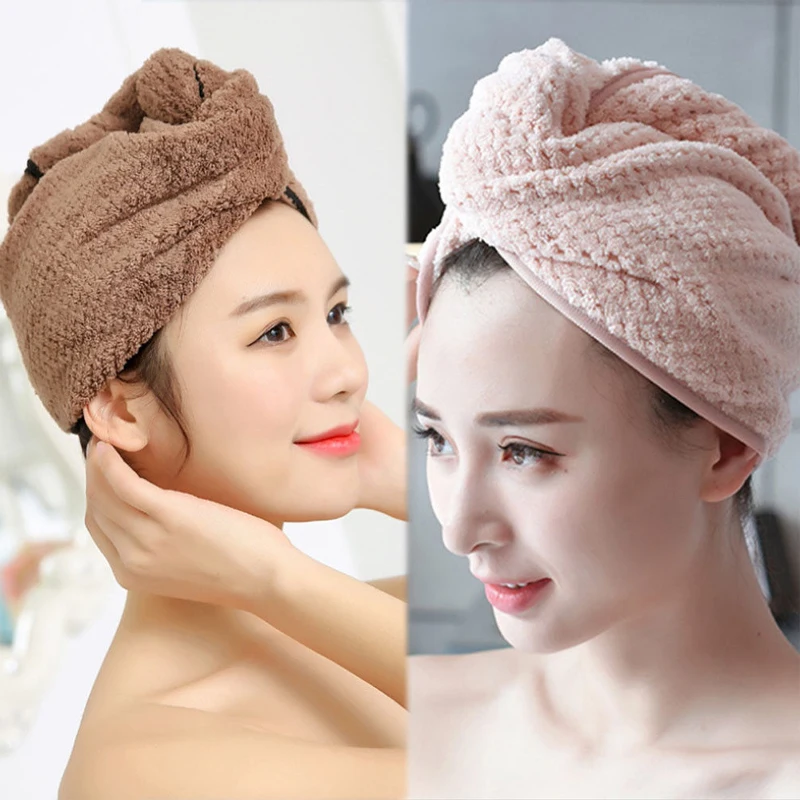 

Super Absorbent Hair Fast Drying Towel Coral Velvet Turban Bath Towels Adults Cap Bathrobe Hat Head Hand Wraps