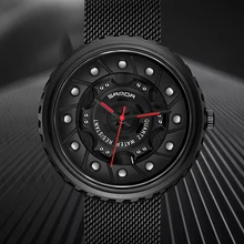 SANDA Hardlex Reloj de pulsera de cuarzo para hombre, cronógrafo informal con esfera grande tallada hueca, resistente al agua, con espejo