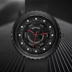 SANDA Hardlex Reloj de pulsera de cuarzo para hombre, cronógrafo informal con esfera grande tallada hueca, resistente al agua, con espejo