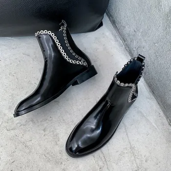 

boots women's short 2019 square head leather thick heel short boots Women's Flat bottom thin boots