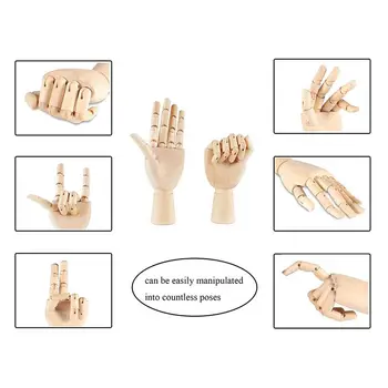 

7inch Wooden Sectioned Opposable Articulated Left/Right Hand Figure Manikin Hand Model for Drawing, Sketching, Painting (Left+Ri