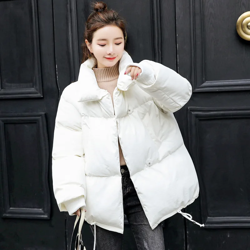 

2019 Winter Thick Long Sleeve Straight-Cut Pocket Cotton-padded Clothes/Cotton Coat Solid Color Stand Collar Hidden Button Conve