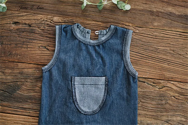 Jane Z Ann Baby boy denim elastic jumpsuit with hat newborn photo props studio shooting accessories