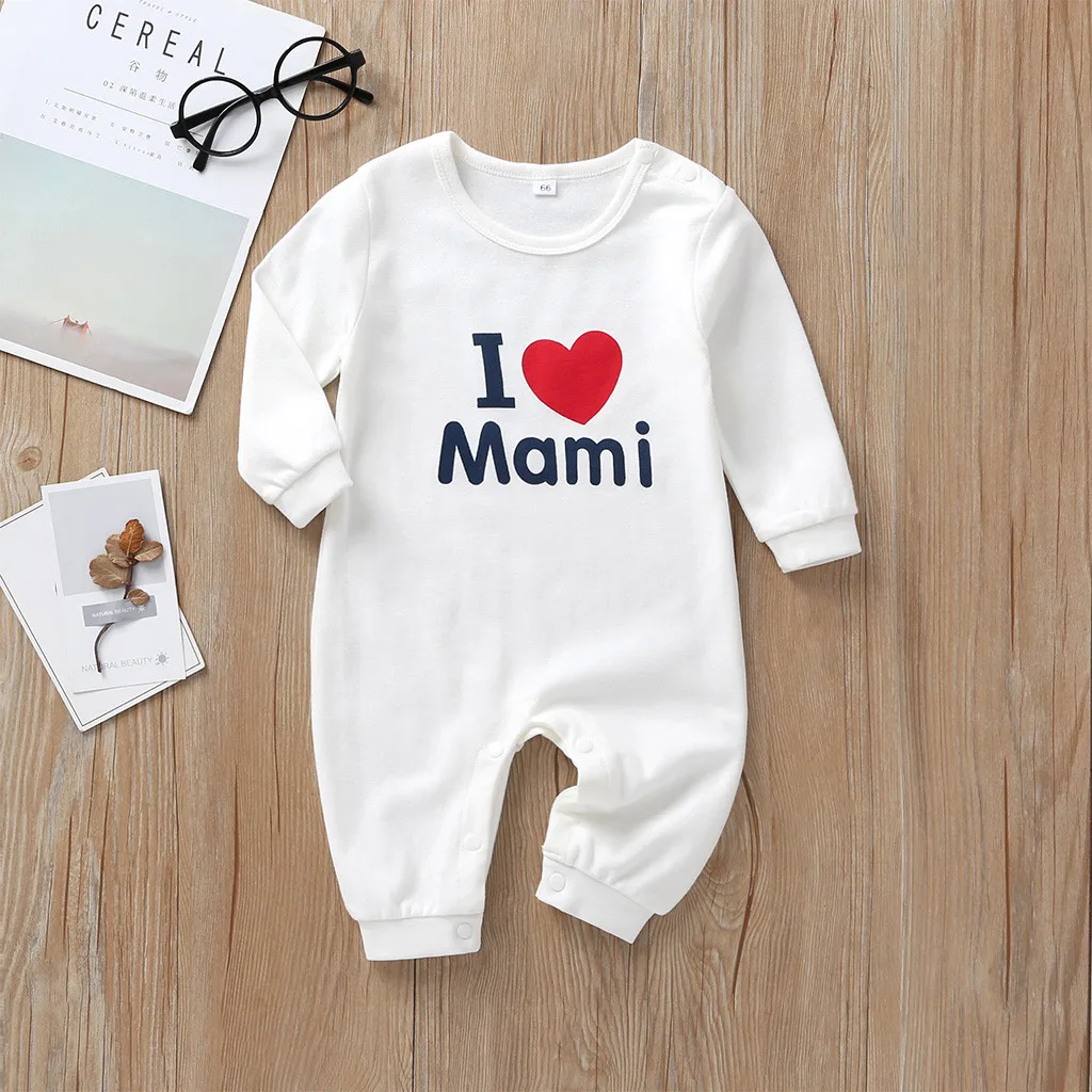 Комбинезон с надписью «I Love Baba Mama» для новорожденных; Детский комбинезон в полоску для новорожденных; одежда с длинными рукавами для маленьких девочек; Одежда для новорожденных мальчиков