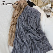 Женская юбка-миди со складками SURMIITRO, плиссированная юбка белого цвета с высокой талией в корейском стиле для женщин весной