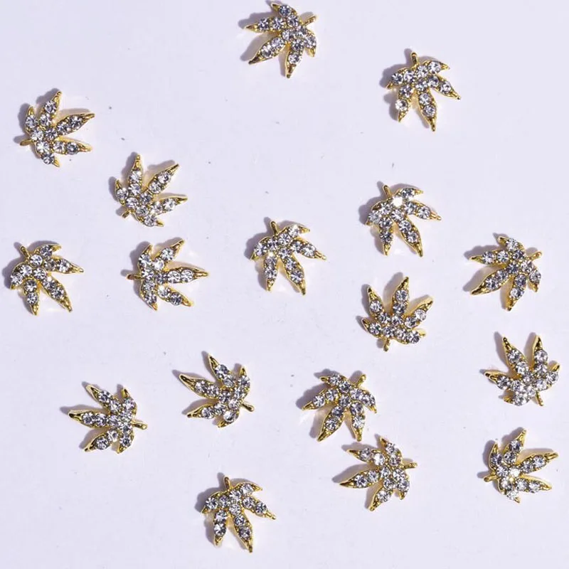 10 Pcs Gold Leaves Nail Art Decorations 3D Charms Metal Nail Glitter Diamond Manicure Supplies Bling Japanese Crystal Stud ML389