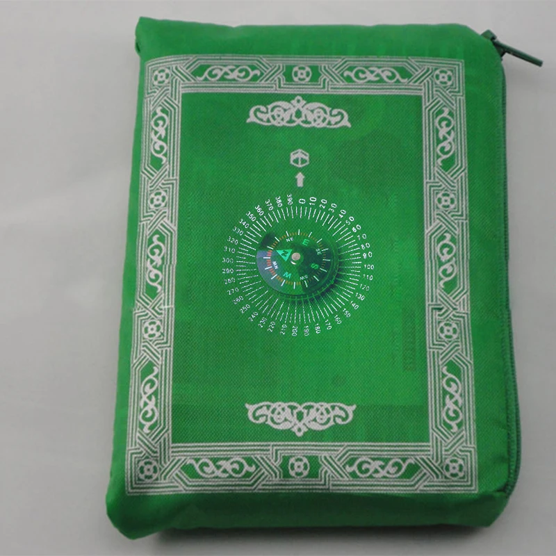 Muslim Prayer Rug Polyester Portable Braided Mats Print Compass Pouch Travel Home 100*60cm
