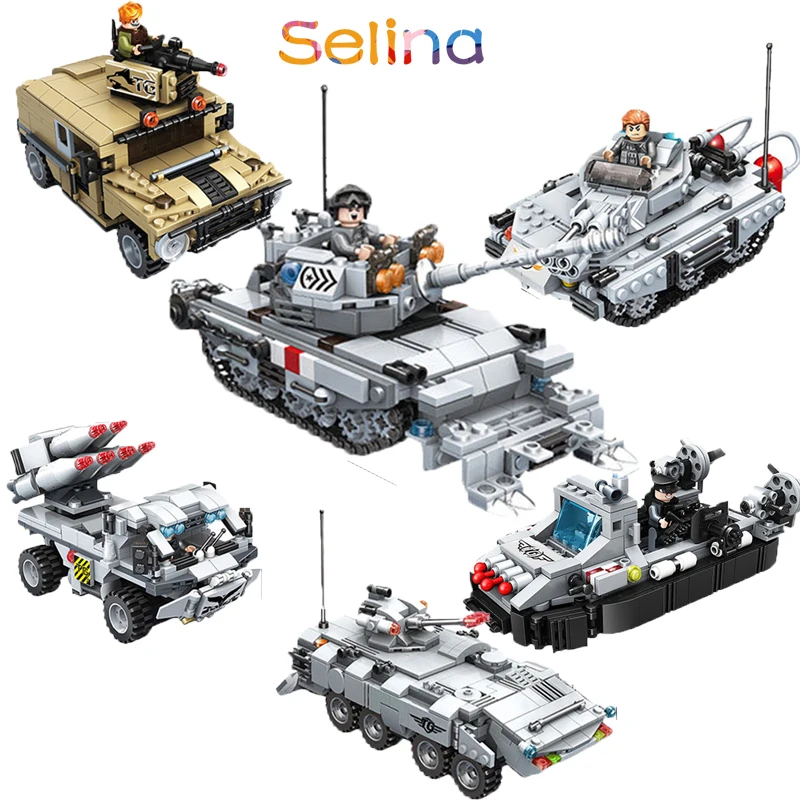 

PANLOSBRICK Gun strike series army tank viechle Armed hovercraft Model with Weapon Building Blocks Set toys for chilren blocks