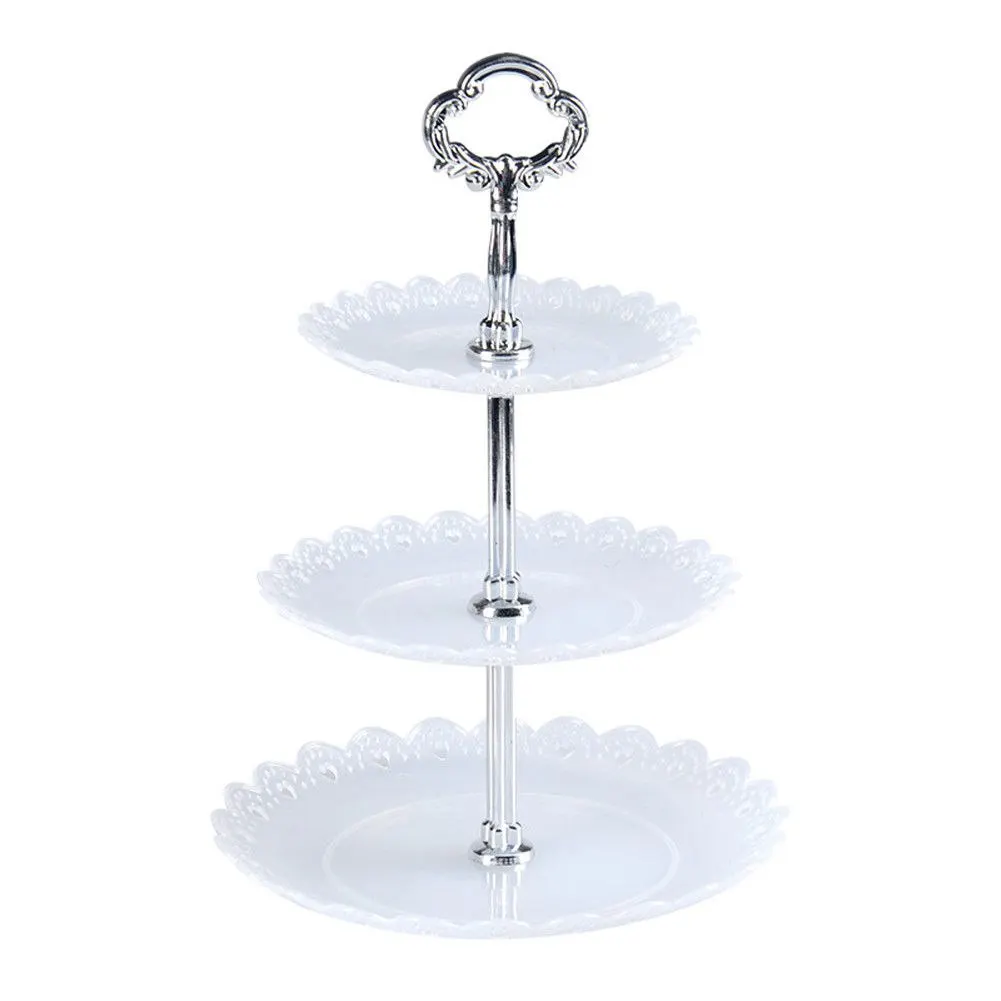 3 ярусные пластиковые чайные стойки для выпечки, вечерние тарелки для торта, новая подставка для свадебного торта, послеобеденная посуда для торта - Цвет: Transparent