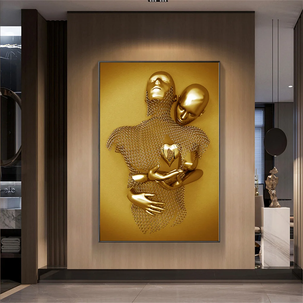 Kissing Metal Figure statue Canvas Painting Pop Abstract Wall Art Modern Posters and Prints For Living room Internal Home Decor