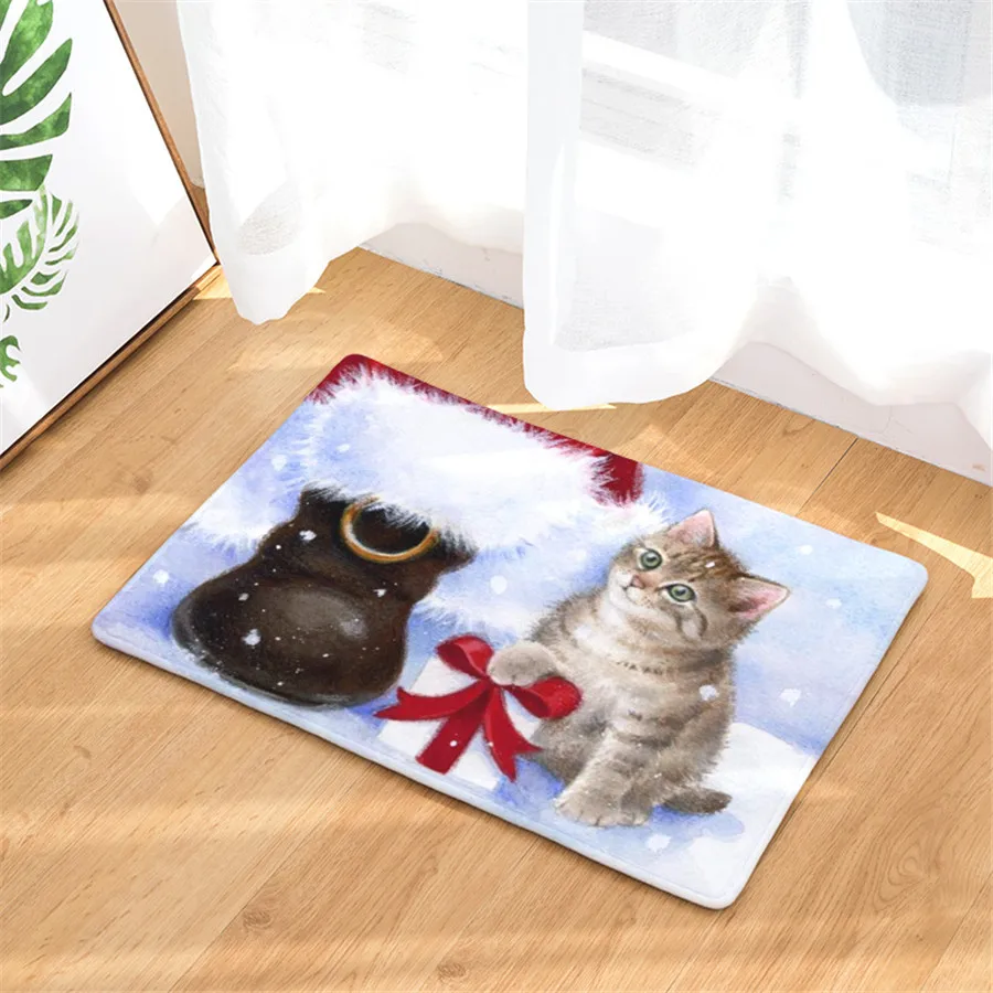 

wholesale Digital printing flannel floor mat Christmas Decorations for Home kitchen bathroom absorbent flannel floor mat natal