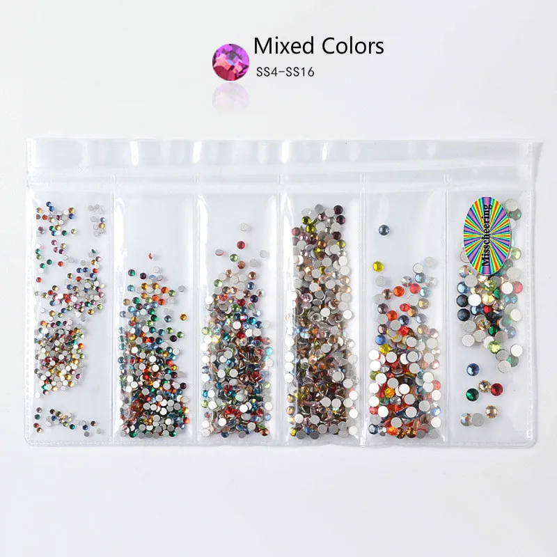 NO.17 Mixed Colors Разноцветные стеклянные стразы для ногтей, украшения для ногтей, кристаллы, амулеты, перегородки, смешанные размеры, стразы, набор, 20 цветов - Цвет: NO.17 Mixed Colors