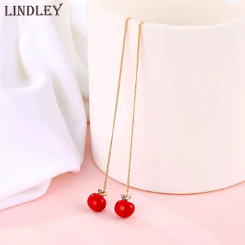 

LINDLEY long red pearl boho tassel vintage earrings for women 2020 korean fashion gold drop CZ stud earring fine jewelry wedding