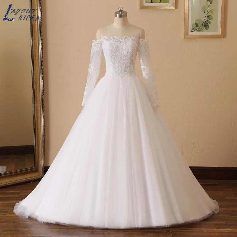 YQS018 Robe De Mariee Новое модное кружевное свадебное платье ручной работы с длинными рукавами и открытыми плечами настоящее свадебное платье