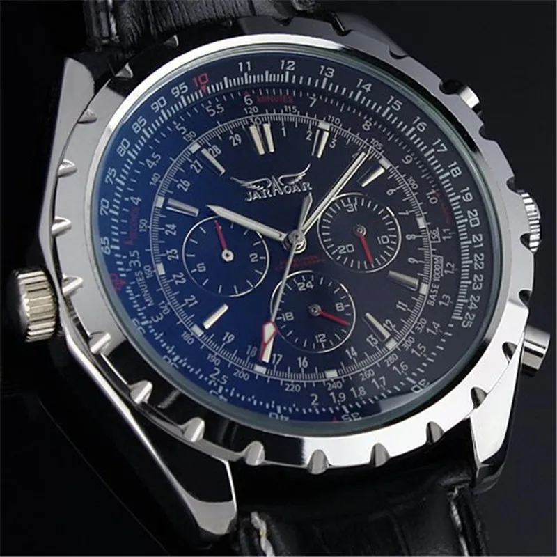 

Jaragar Fashion Casual Machinery Multi-functional Blue Glass Automatic Analog Watch