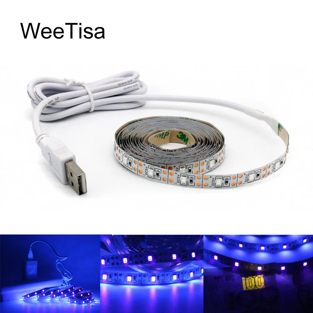Светодиодная лента с УФ USB 395 405nm гибкая ленточная лампа 5 в 2835 SMD для ТВ 1 м 2 3
