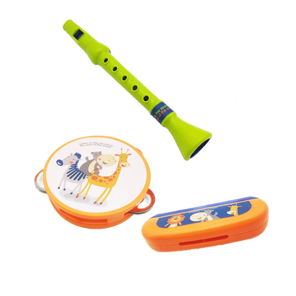 3 ピース セット漫画の動物の子供ハーモニカフルートタンバリン楽器おもちゃ Aliexpress
