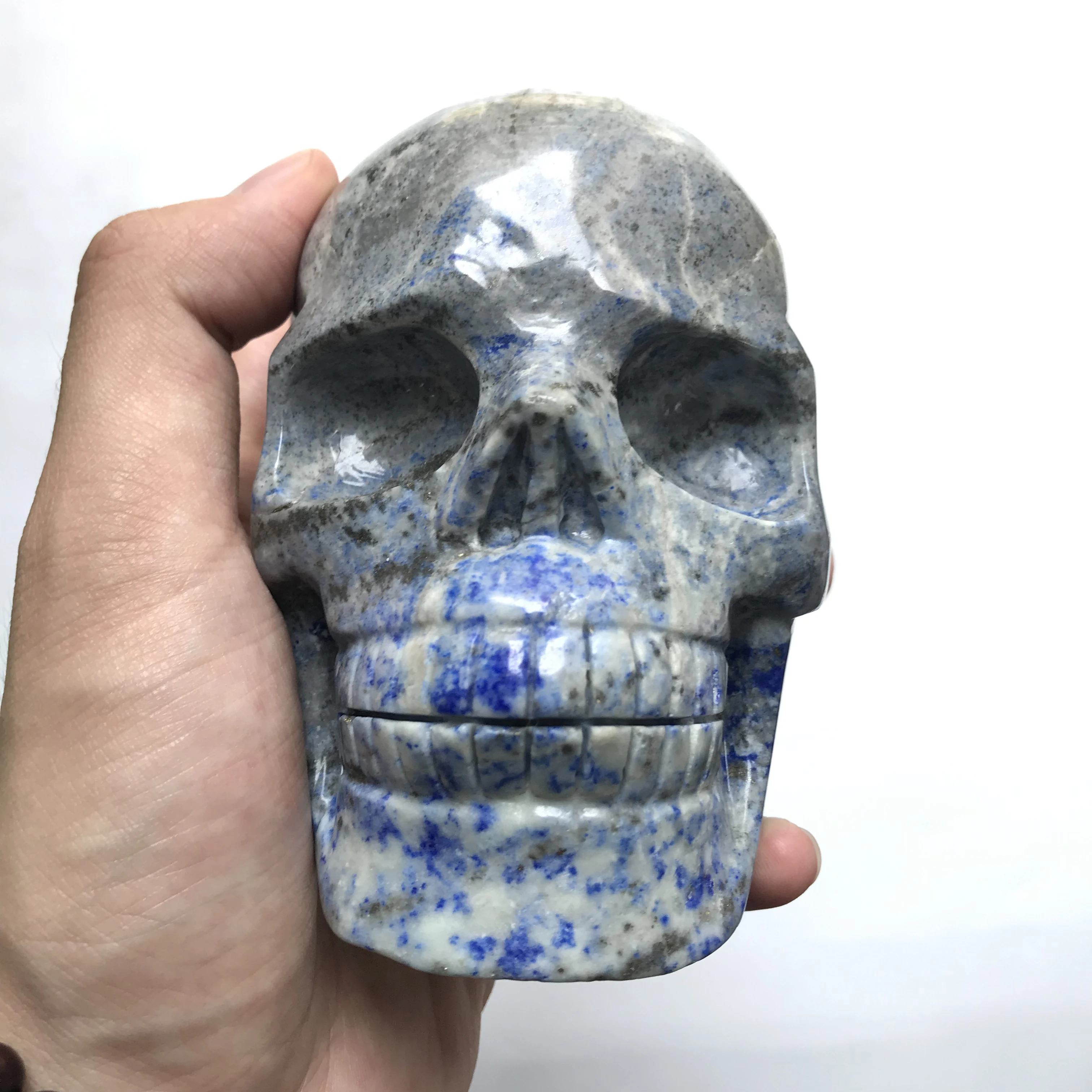 Высокое качество Lapis лазуритовый череп синий золотой череп форма камня ручной работы и полированный для подарка и домашнего декора WT