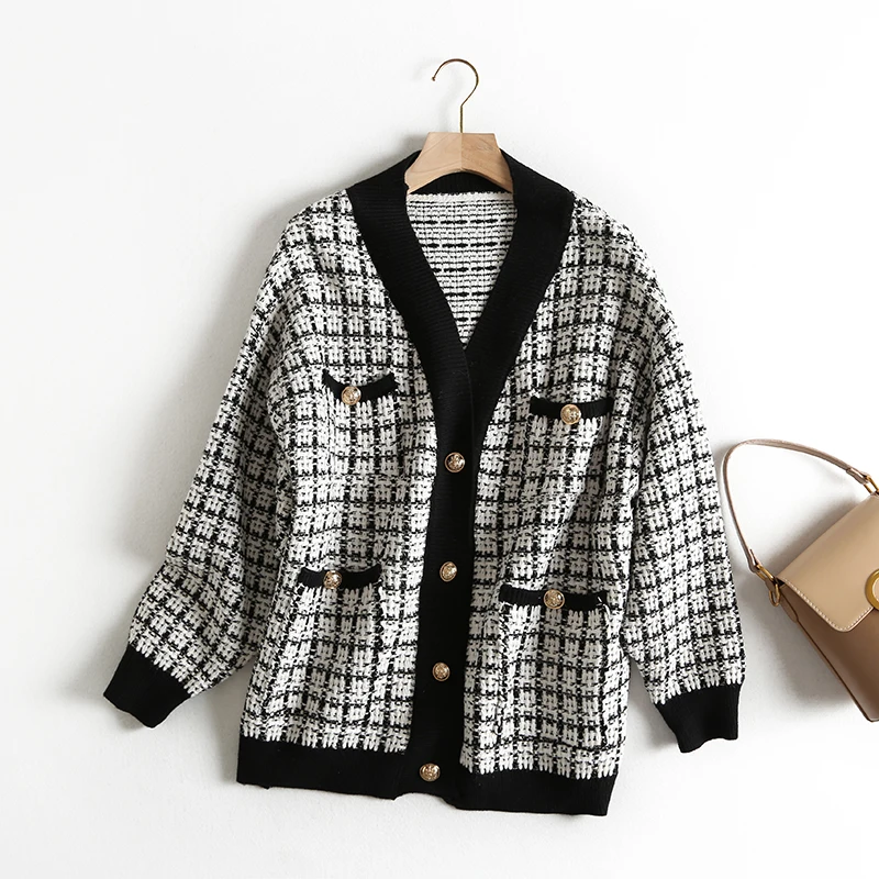 Best Price Women Cardigan Patchwork Button Long Sleeve Short Knitted Sweater Loose elegant cardigans invierno mujer 2019 womens sweaters