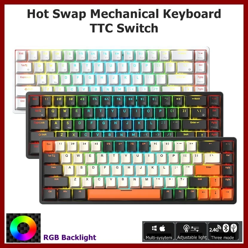 New Rk G68 rk68 Plus rk87 Rgb Backlit Bluetooth Wireless 2 4g type c 
