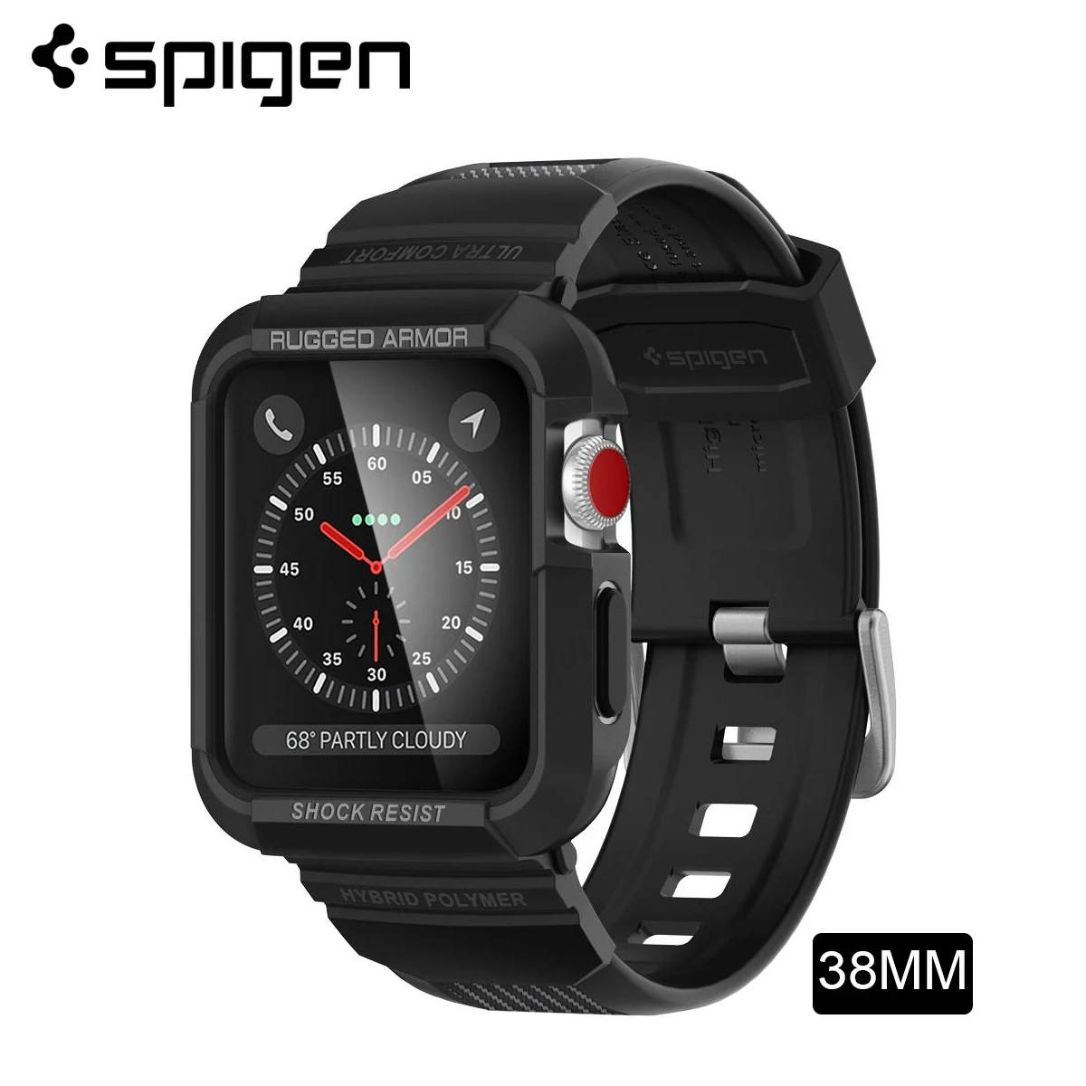 Spigen Чехол-Броня с оптическим датчиком для Apple Watch серии 3/2/1 38 мм-мягкий гибкий чехол из ТПУ матовый черный Защитный чехол+ повязка, 058CS22407