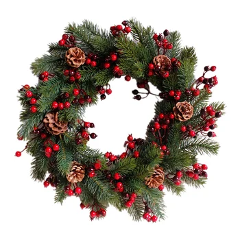 

ProfessionalDecorated Artificial Christmas Wreath Green Branches with Pine Cones Red Berries Indoor/Outdoor Xmas Decoration 45cm