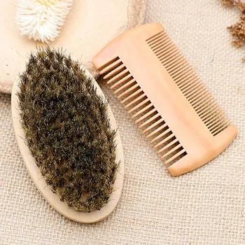 

Men Beard Mustache Oval Brush + Comb Facial Beard Shaving Cleaning Grooming Shaving Brush Kit Male Facial Hair Brush Set Wood