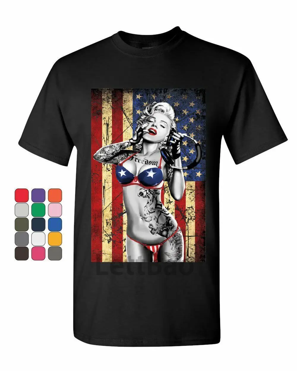 Мэрилин Монро флаг США футболка свобода сексуальная девушка татуировки гангста