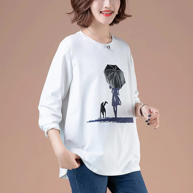 

Plus Size Casual Women Clothing O-neck Long Sleeves T-shirt Girls Trendy Loose Wear Spring Autumn Chiffon Shirt