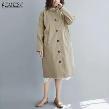 

ZANZEA 2020 Fashion Women Long Coats Jackets Lapel Neck Buttons Loose Pockets Outwear Lady Overcoats Chaqueta Mujer Plus Size