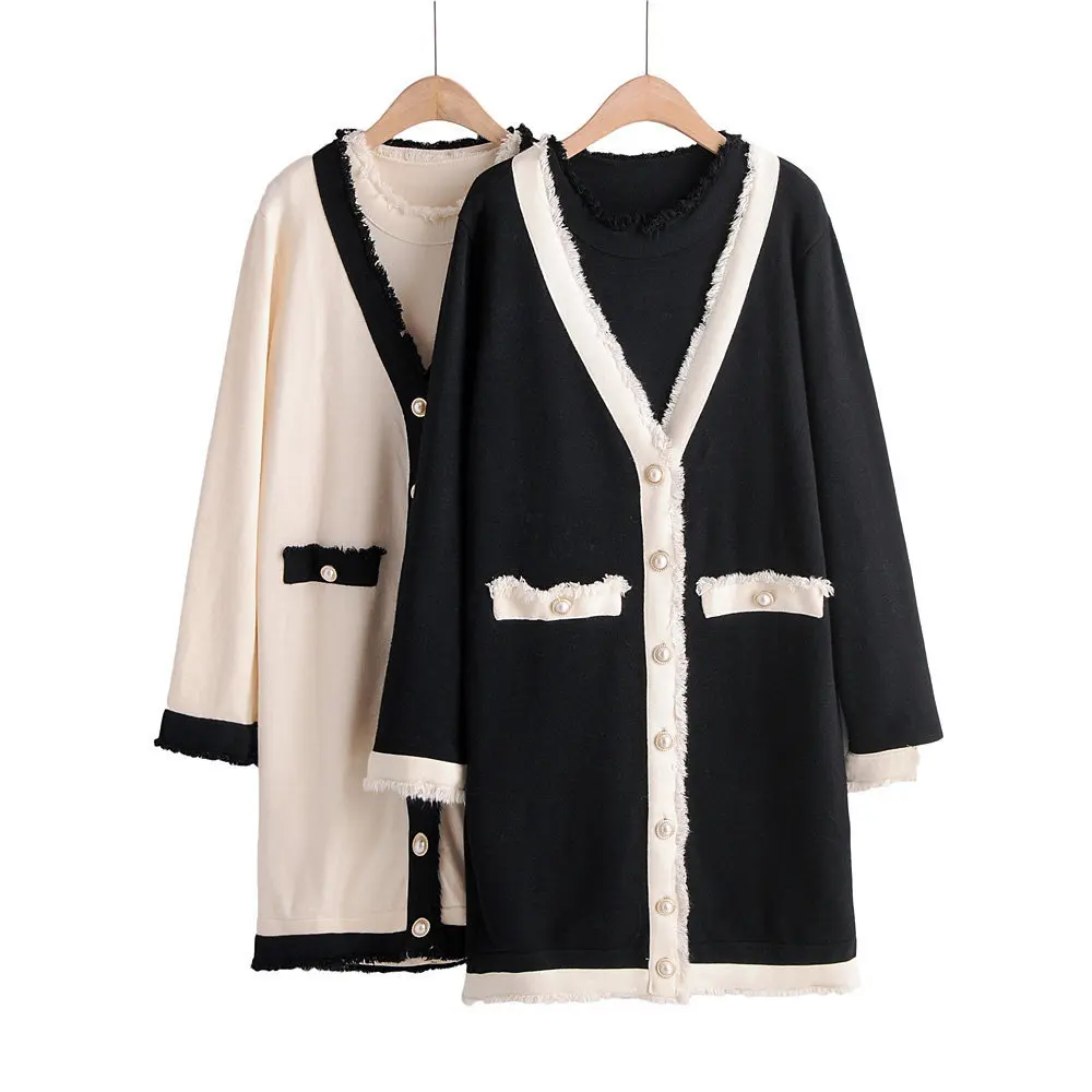 

Ff-wy099 Graceful Contrast Color Edge Sweater Vest Dress Set