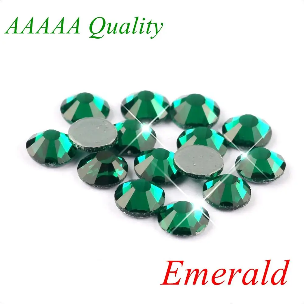 Высшее качество! Стразы AAAAA с горячей фиксацией, все цвета, разные размеры, кристаллы AB SS6 SS10 SS16 SS20 SS30, стеклянные стразы, железо на горячей фиксации - Цвет: Emerald