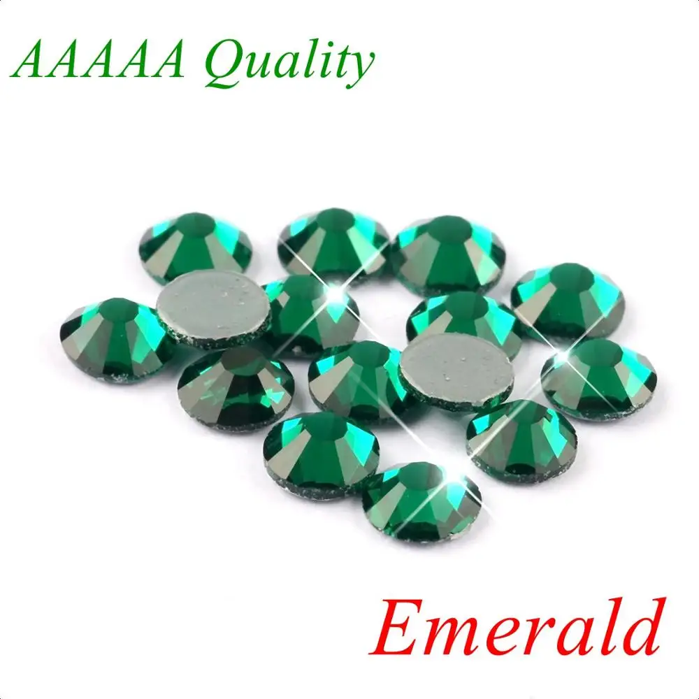 Emerald Высшее качество! Стразы AAAAA с горячей фиксацией, все цвета, разные размеры, кристаллы AB SS6 SS10 SS16 SS20 SS30, стеклянные стразы, железо на горячей фиксации - Цвет: Emerald