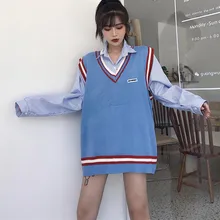 Элегантный дизайн, модный шикарный Однотонный женский свитер, Свободный Повседневный вязаный жилет без рукавов с v-образным вырезом, Новое поступление