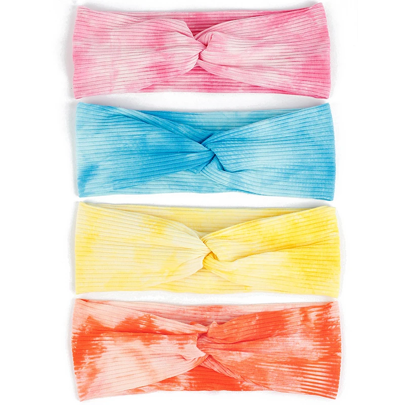 

Summer Color Ribbed Headbands Cotton Tie Dye Headwear Rainbow Soft Knot Bandana Elastic Sport Yoga Hair Accessories For Women