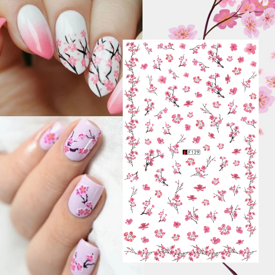 1pcs Sakura Nail Art Decals Stickers 3D Cherry Blossom Flower Transfer Foils Summer DIY Sliders Manicure Decorations TRF091-F669 2